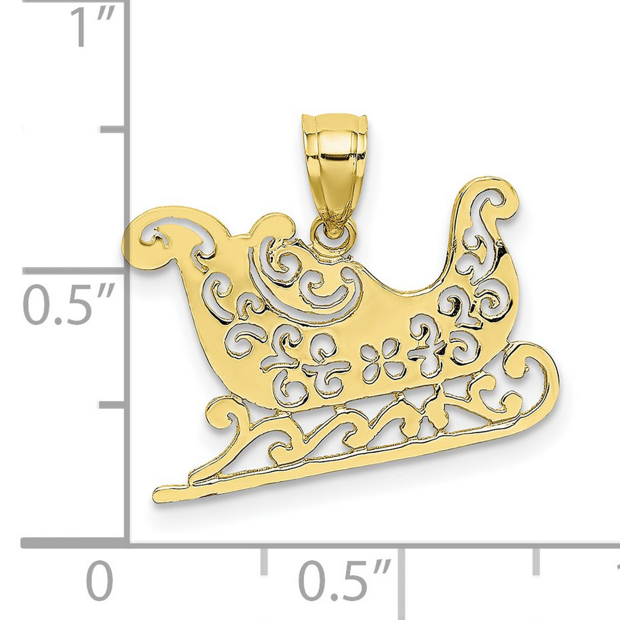 10k Yellow Gold Sleigh Pendant, Ornate Filigree Design Holiday Charm