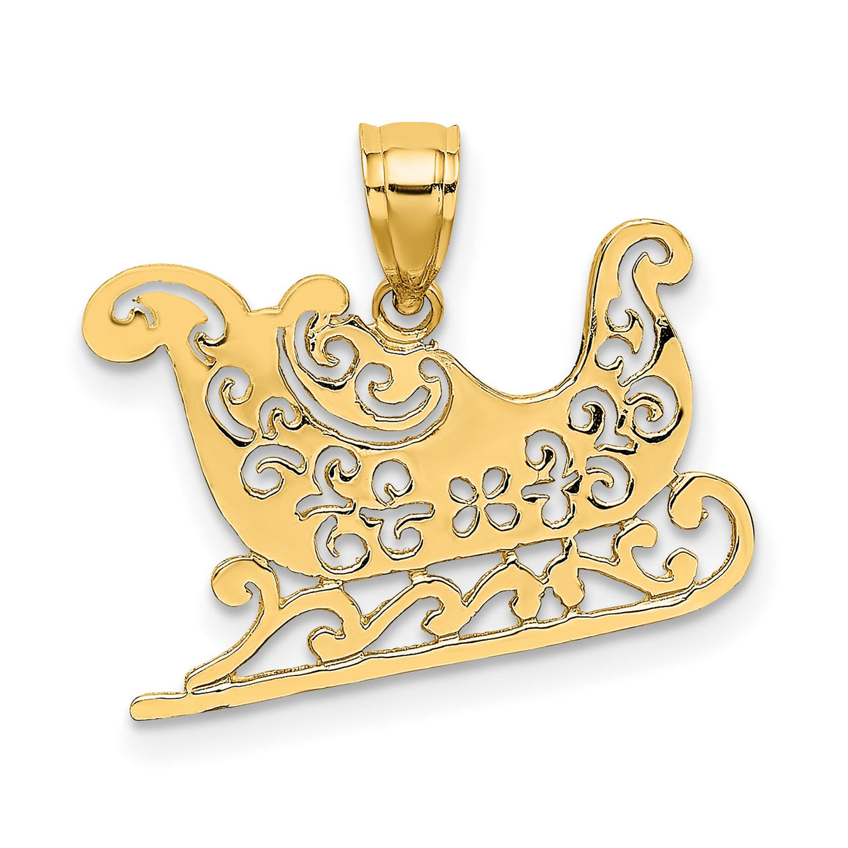 10k Yellow Gold Sleigh Pendant, Ornate Filigree Design Holiday Charm