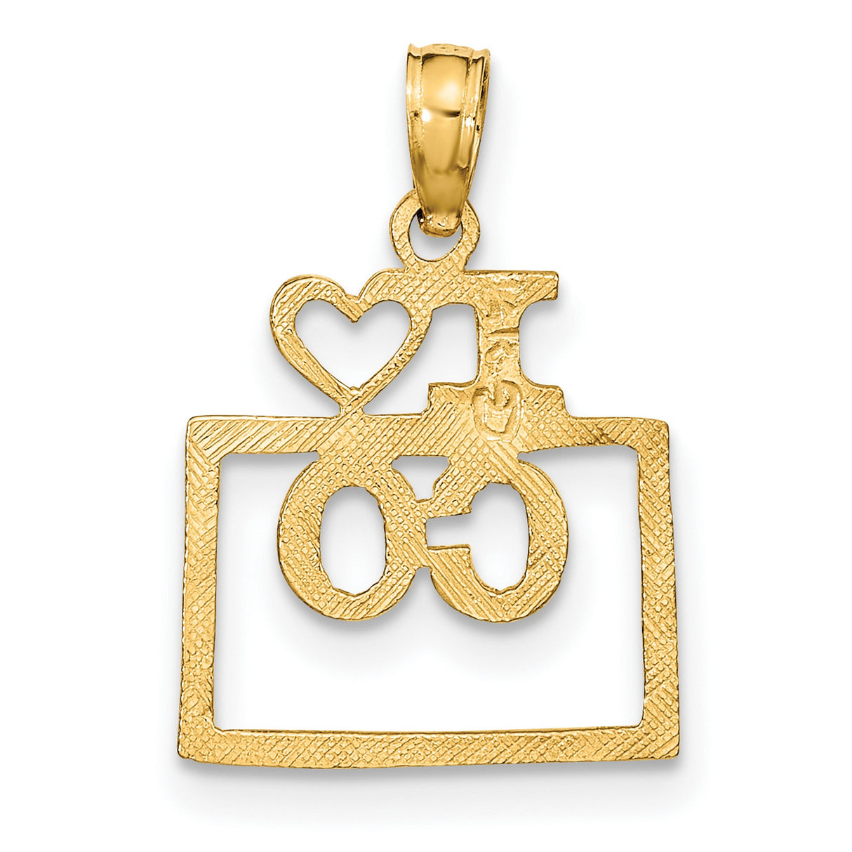 10k Yellow Gold Colorado State Pendant with Heart and Open Rectangle Design, Unisex Charm