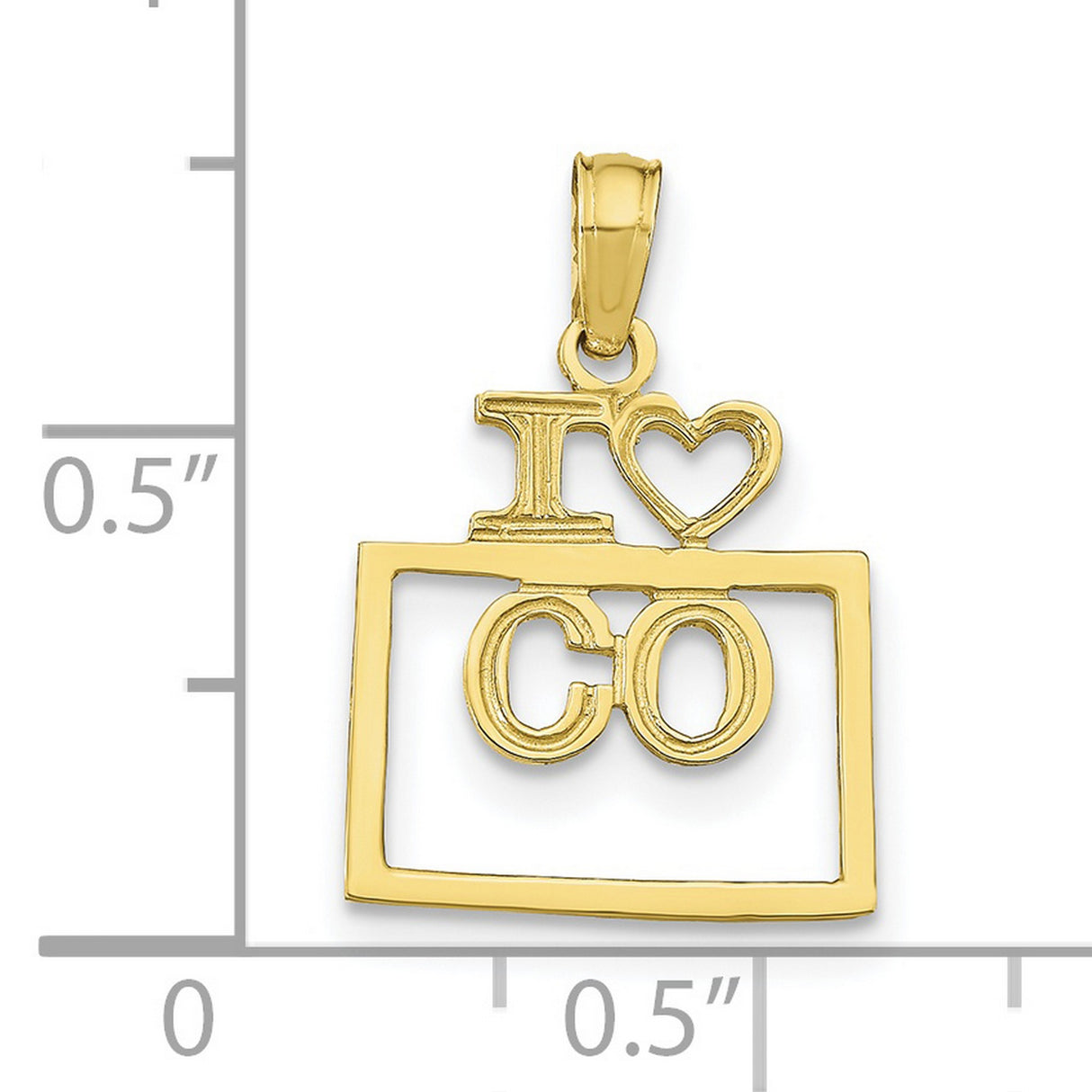 10k Yellow Gold Colorado State Pendant with Heart and Open Rectangle Design, Unisex Charm