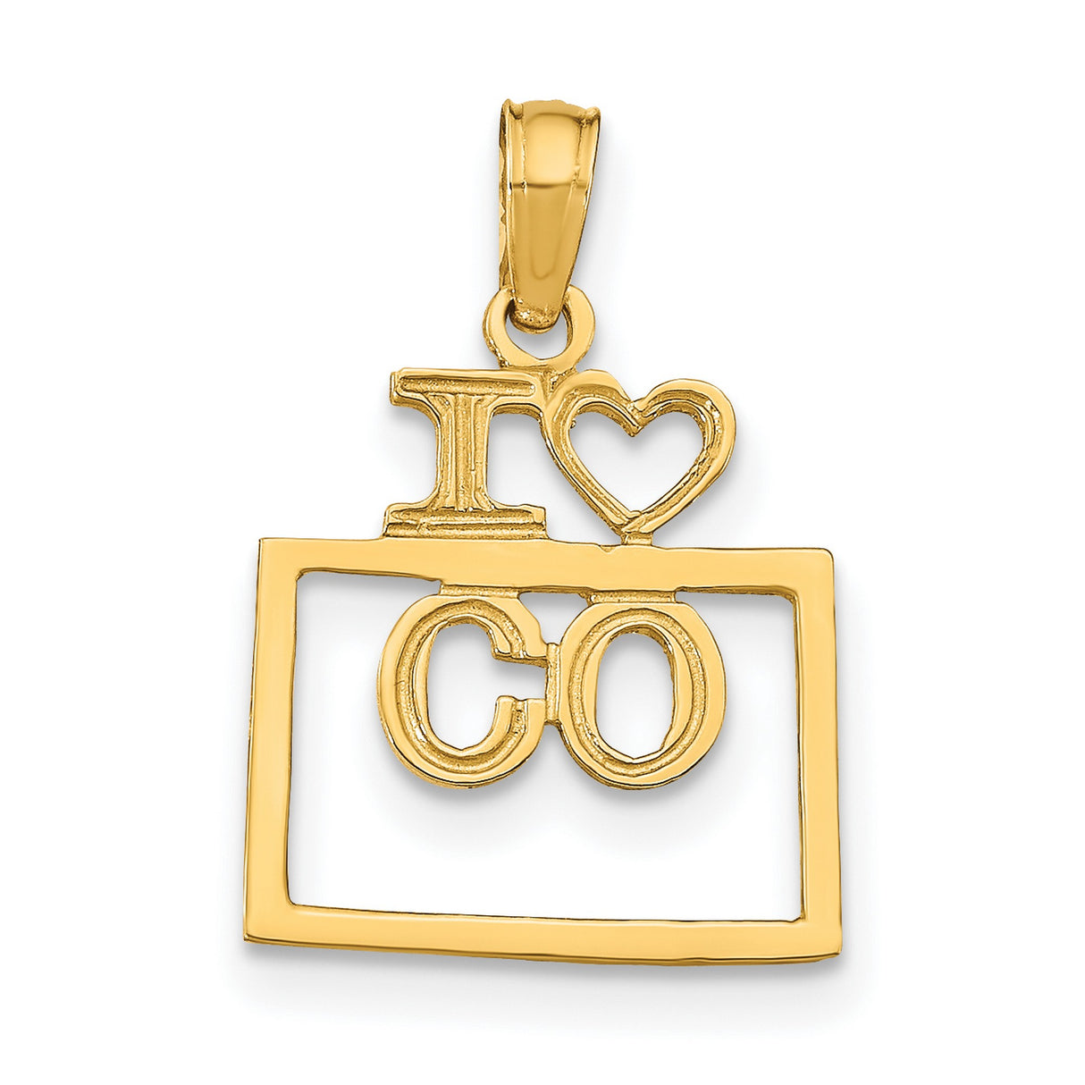 10k Yellow Gold Colorado State Pendant with Heart and Open Rectangle Design, Unisex Charm