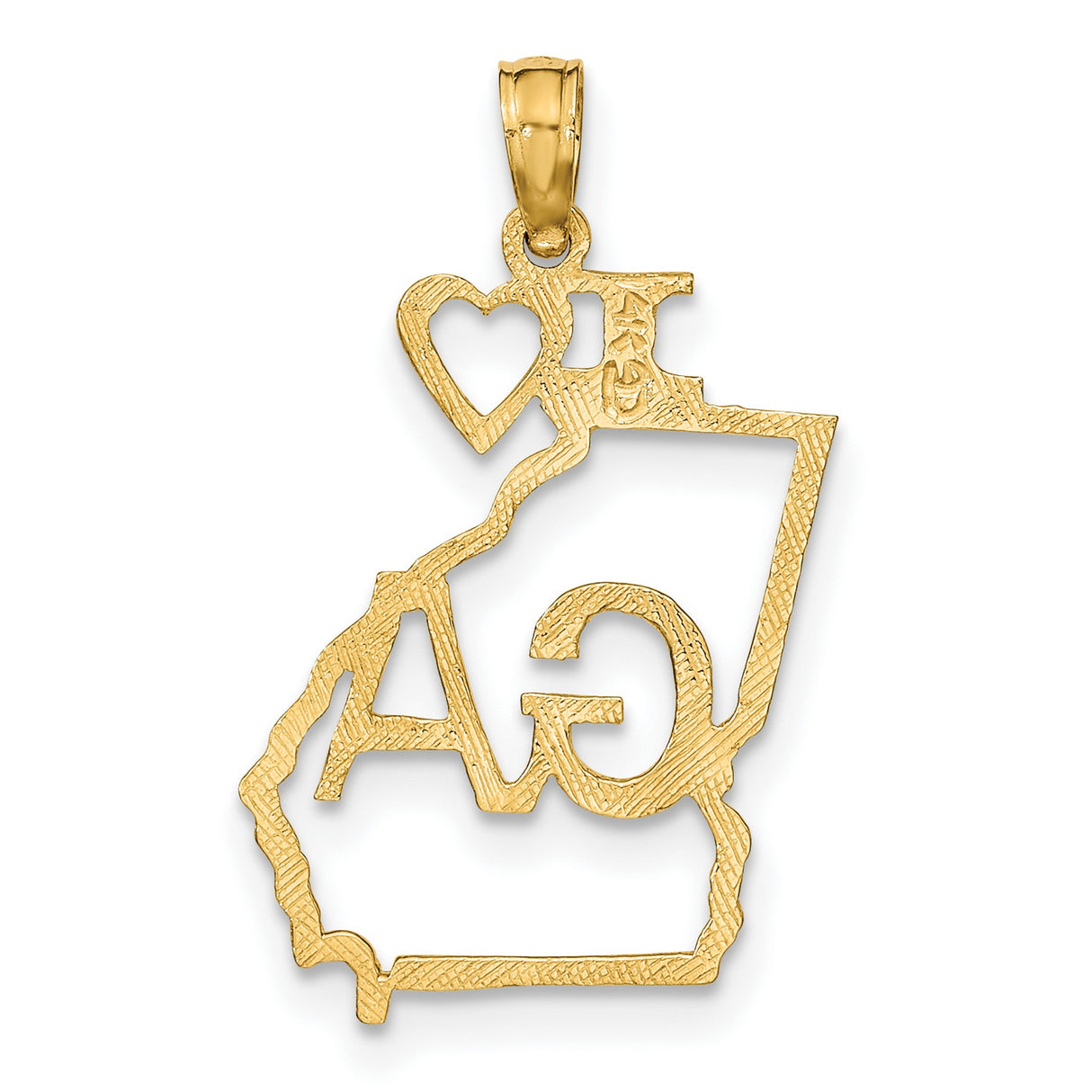 10k Yellow Gold Georgia State Pendant with I Heart GA Letters, Map Outline Charm