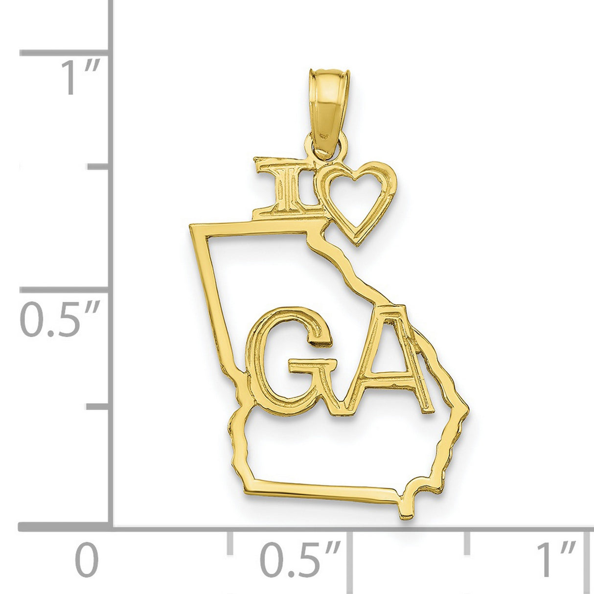 10k Yellow Gold Georgia State Pendant with I Heart GA Letters, Map Outline Charm