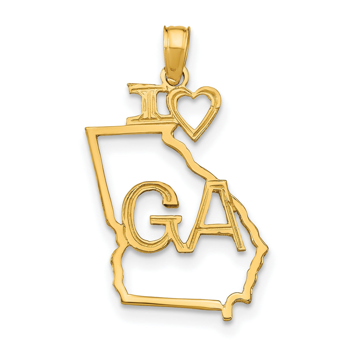 10k Yellow Gold Georgia State Pendant with I Heart GA Letters, Map Outline Charm