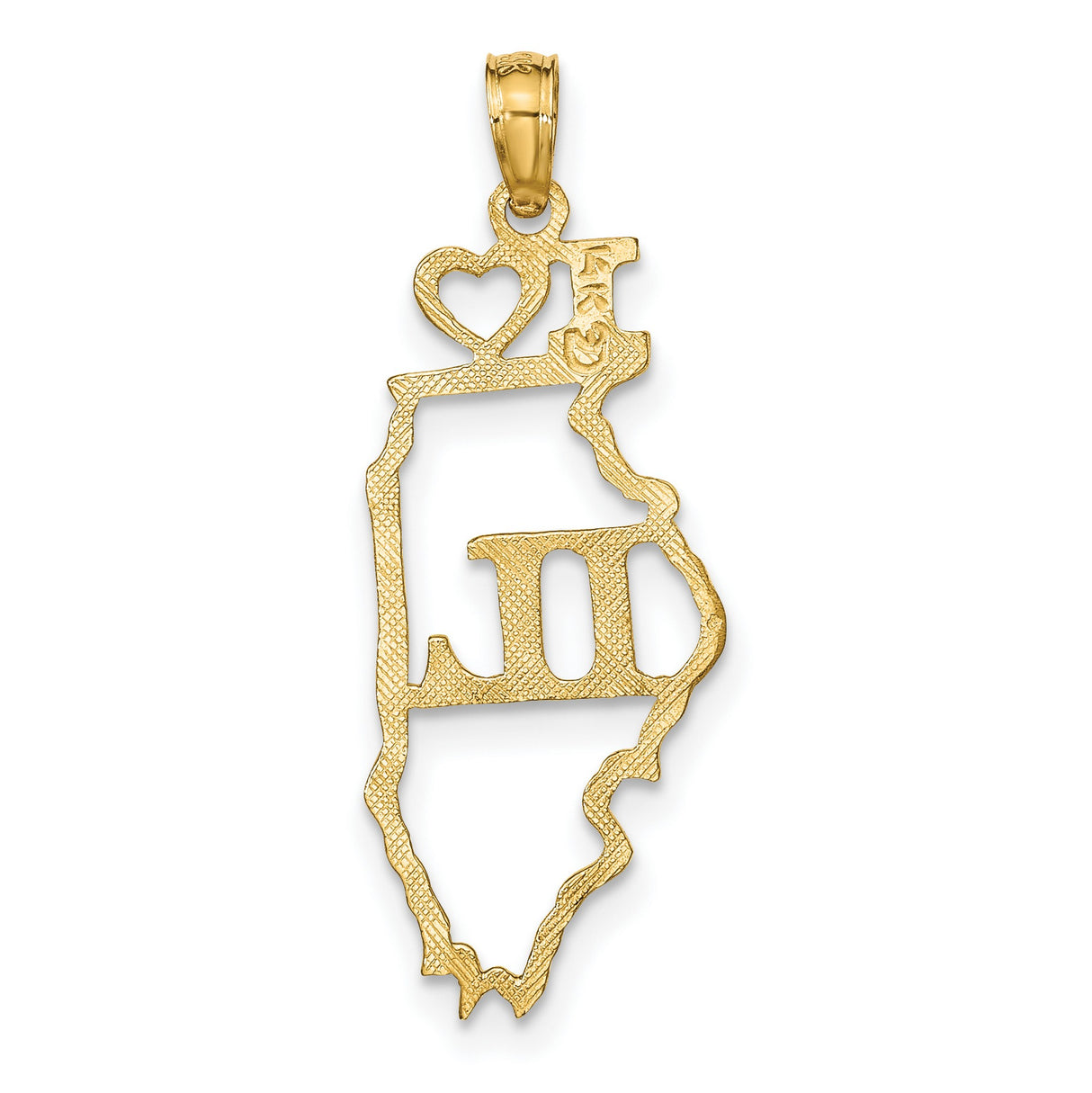 10k Yellow Gold Illinois State Pendant with I Heart IL Letters and Open Map Charm