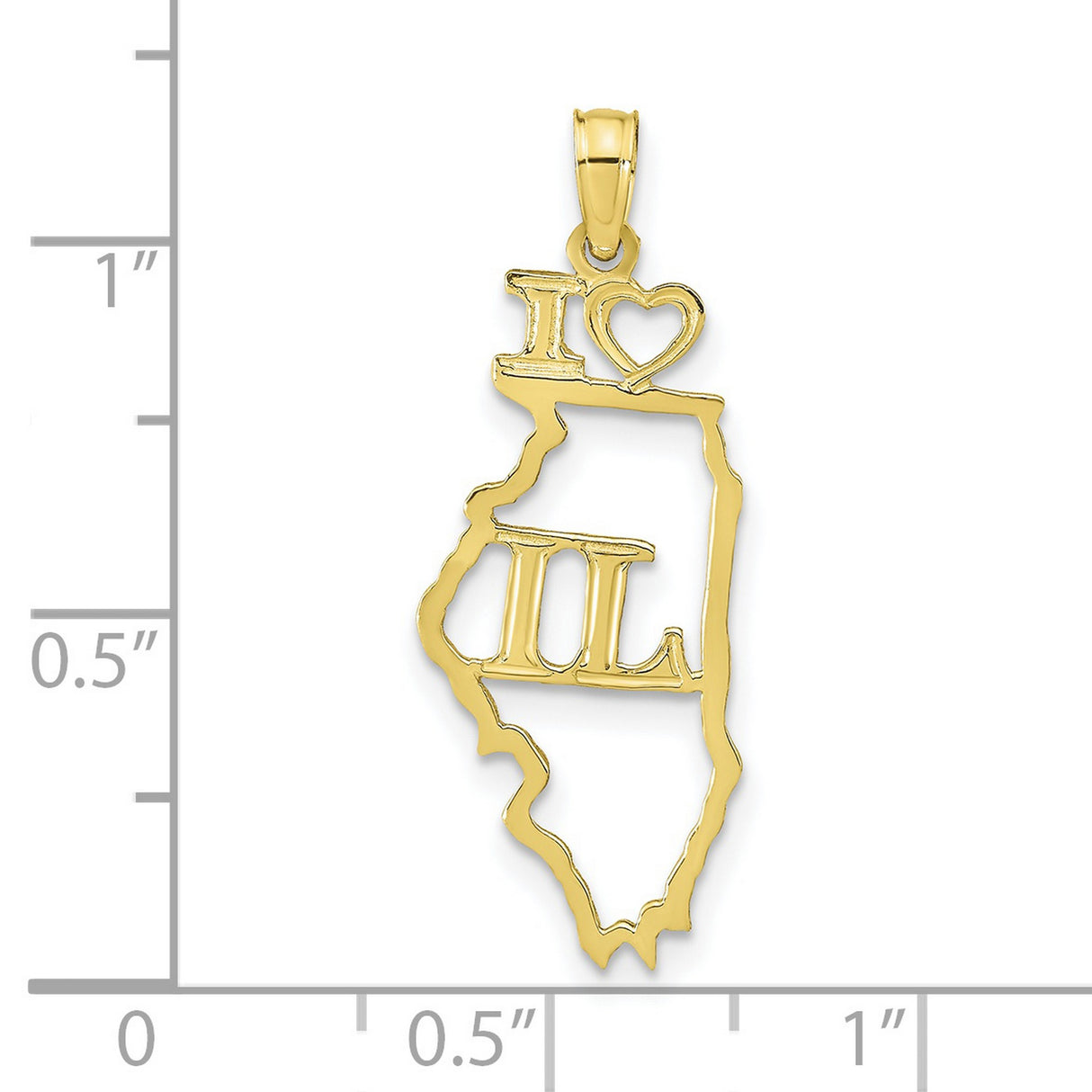 10k Yellow Gold Illinois State Pendant with I Heart IL Letters and Open Map Charm
