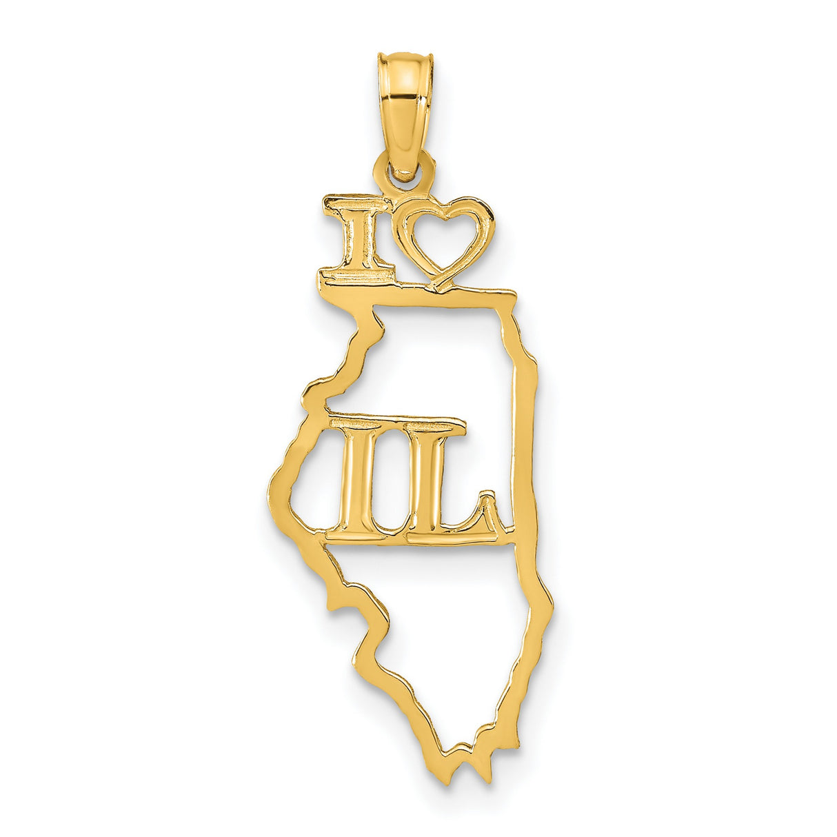 10k Yellow Gold Illinois State Pendant with I Heart IL Letters and Open Map Charm