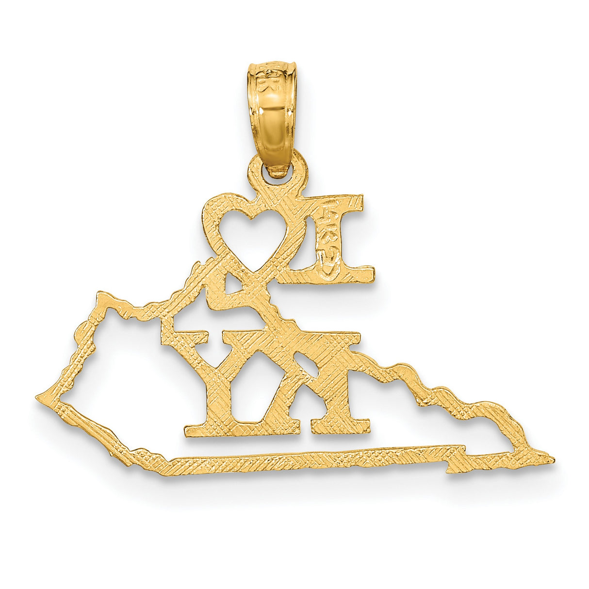 10k Yellow Gold Kentucky State Pendant, I Love KY Map Charm, Southern Pride Jewelry