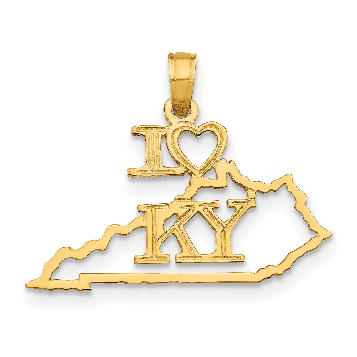 10k Yellow Gold Kentucky State Pendant, I Love KY Map Charm, Southern Pride Jewelry