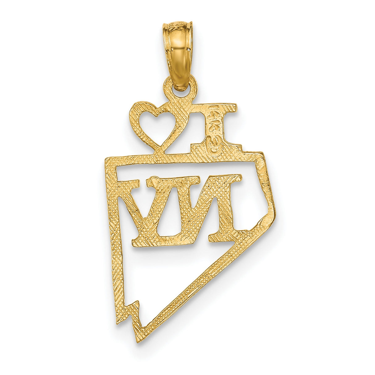 10k Yellow Gold Nevada State Pendant with Heart and I Love NV Letters, Unisex Travel Charm