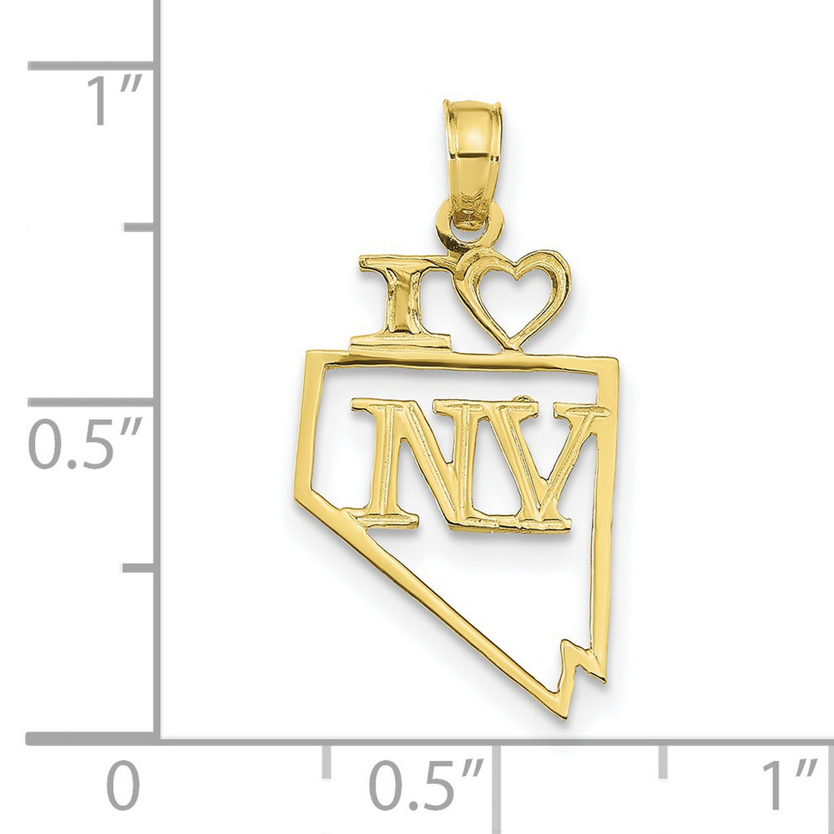 10k Yellow Gold Nevada State Pendant with Heart and I Love NV Letters, Unisex Travel Charm