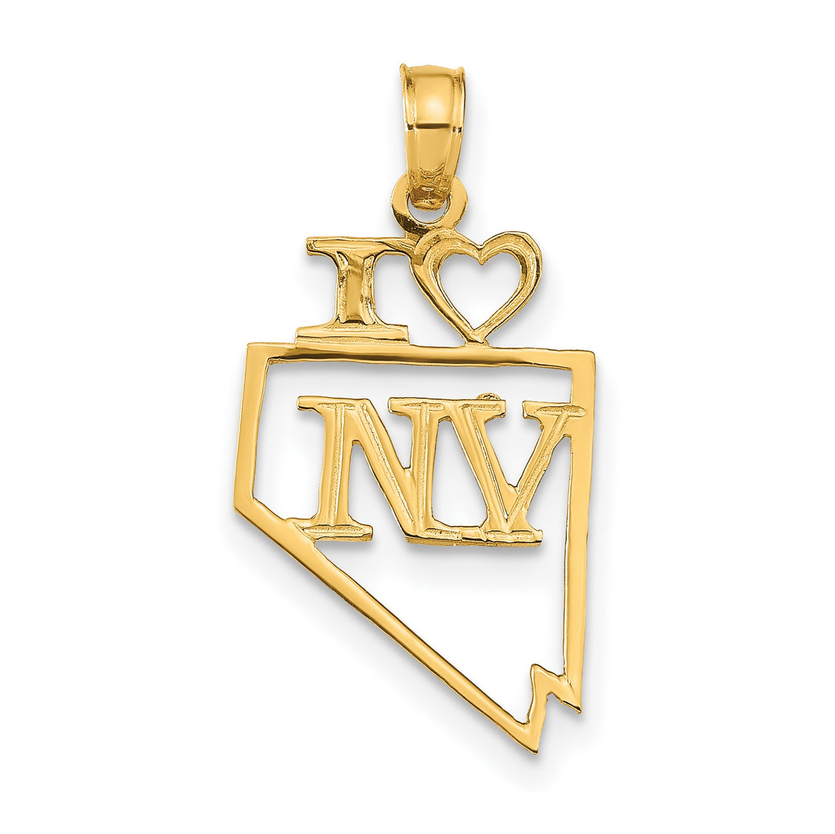 10k Yellow Gold Nevada State Pendant with Heart and I Love NV Letters, Unisex Travel Charm