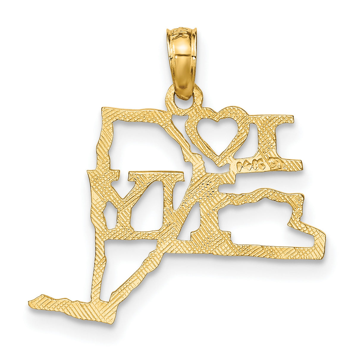 10k Yellow Gold New York State Pendant with I Love NY Heart Design, Unisex Charm