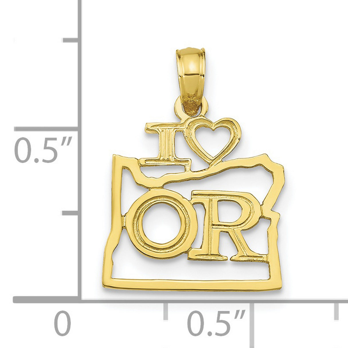 10k Yellow Gold Oregon State Pendant with I Love OR Letters and Heart Cutout Charm
