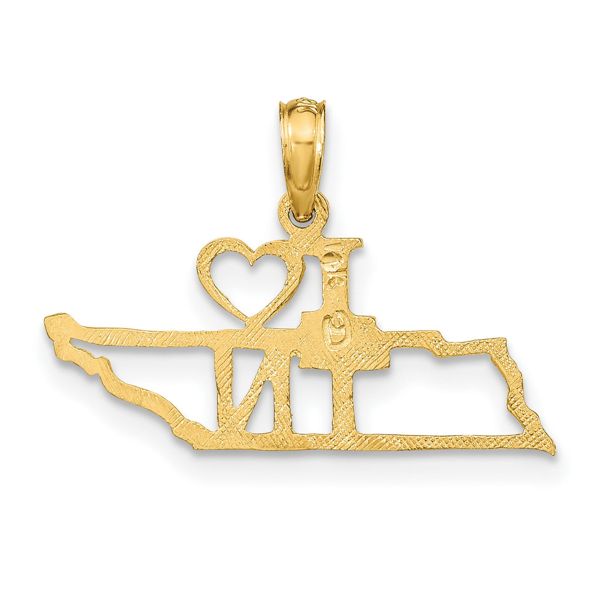 10k Yellow Gold Tennessee State Map Pendant with I Heart TN Design, Southern Pride Charm