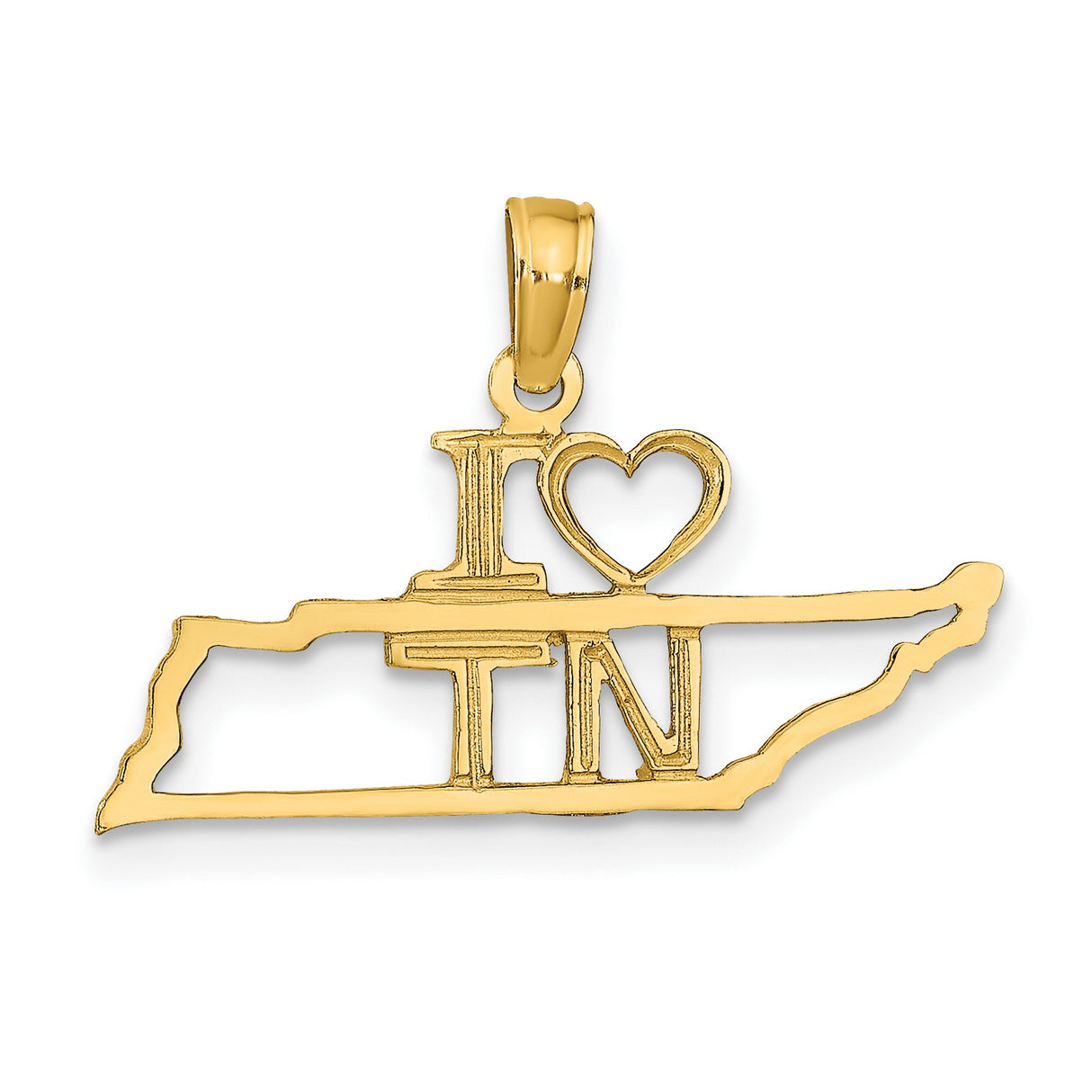 10k Yellow Gold Tennessee State Map Pendant with I Heart TN Design, Southern Pride Charm