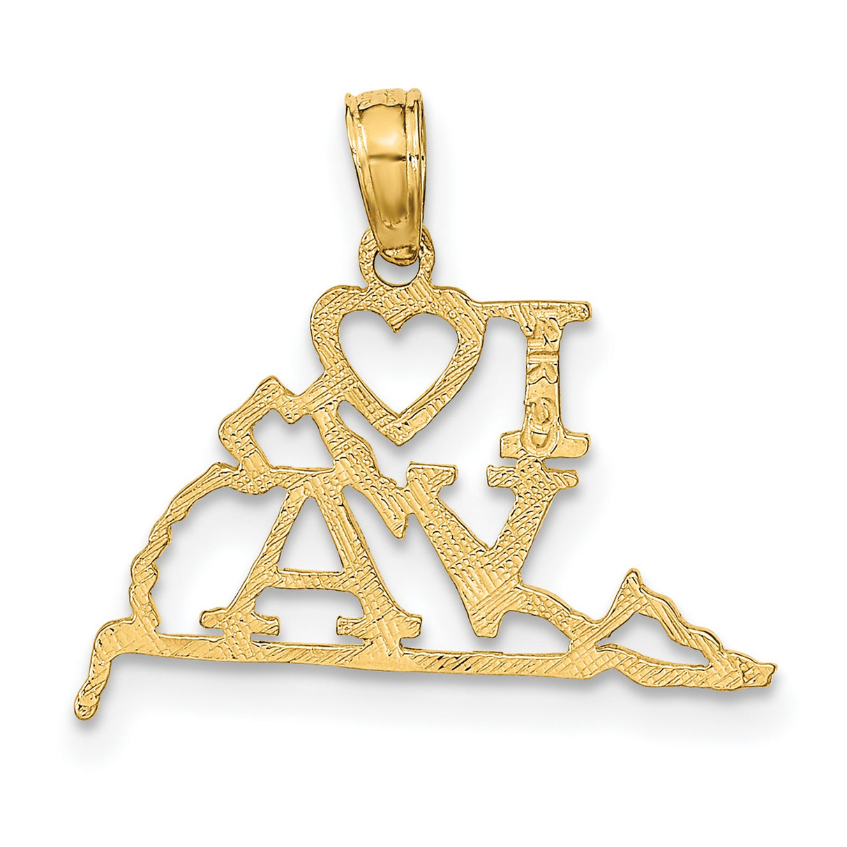 I Love Virginia VA Letters with Heart on State Shaped Charm Pendant in Real 10k Yellow Gold
