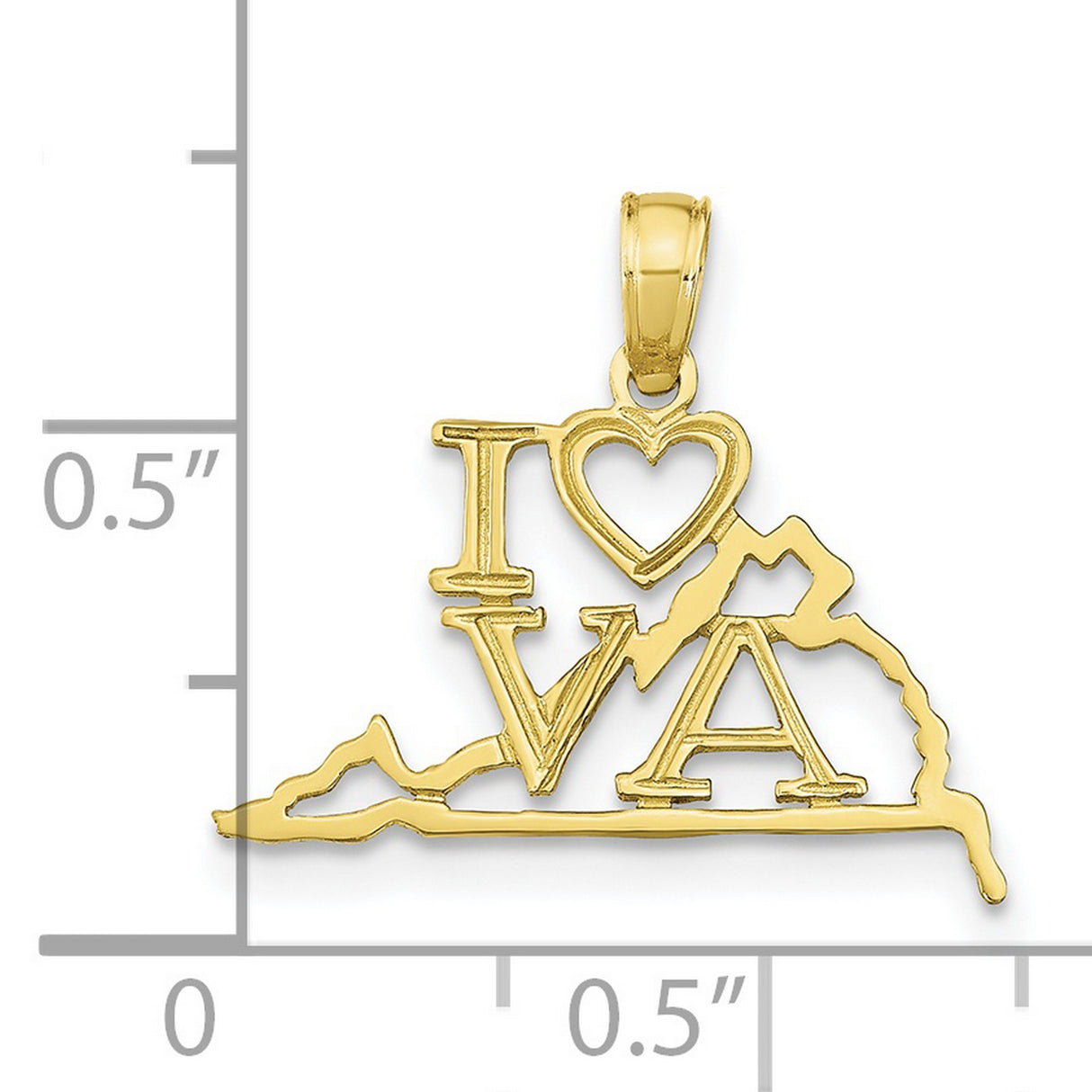 I Love Virginia VA Letters with Heart on State Shaped Charm Pendant in Real 10k Yellow Gold