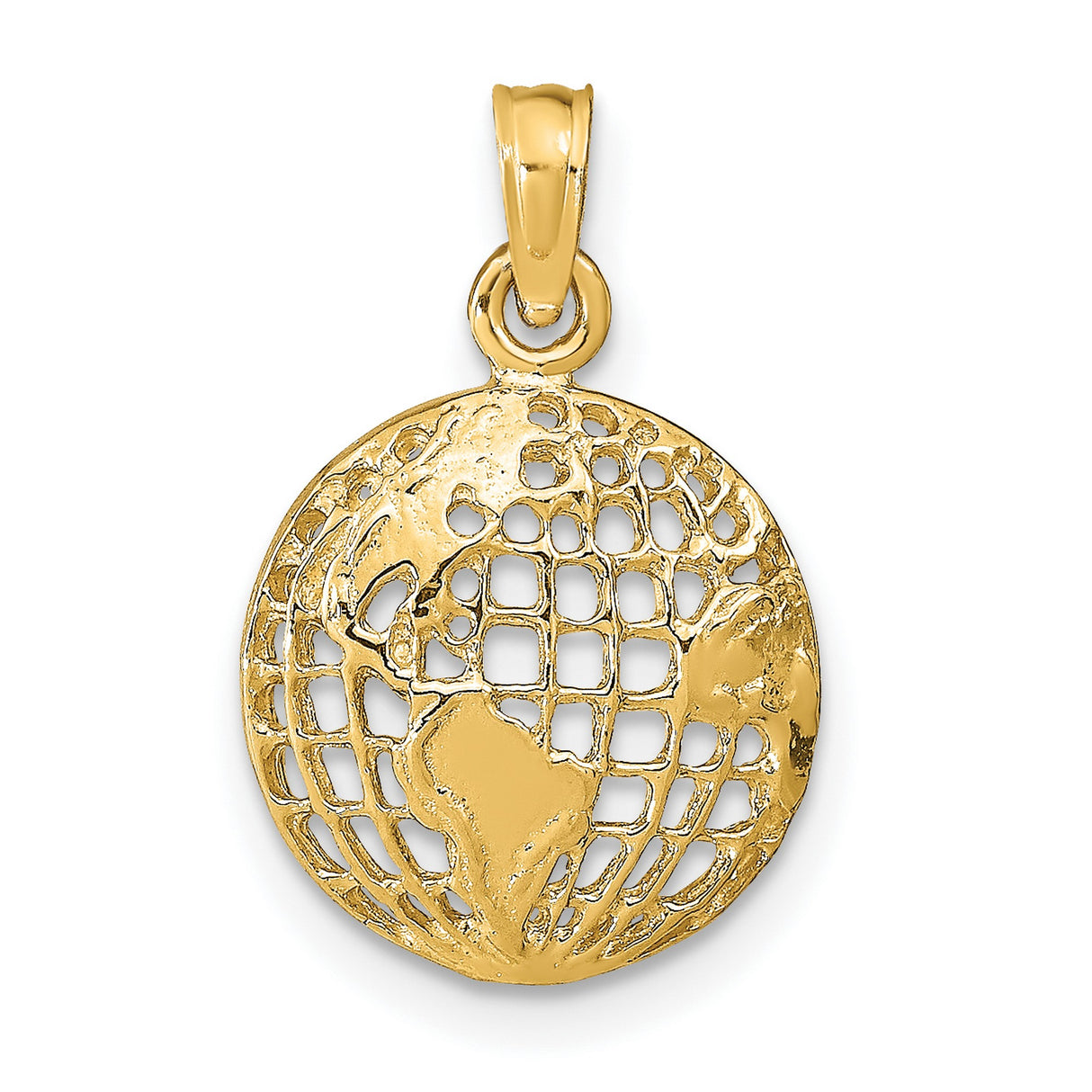 10k Yellow Gold Globe Pendant with Cutout World Map Design, Unisex Travel Charm