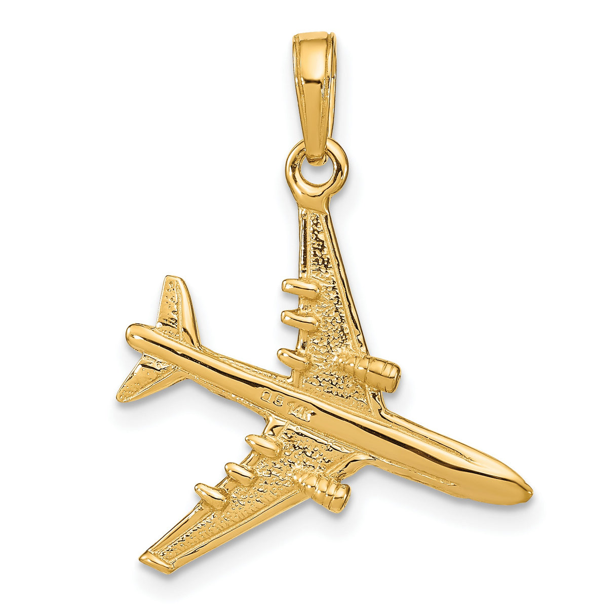 10k Yellow Gold Airplane Pendant with Detailed Jet Design, Unisex Travel Charm