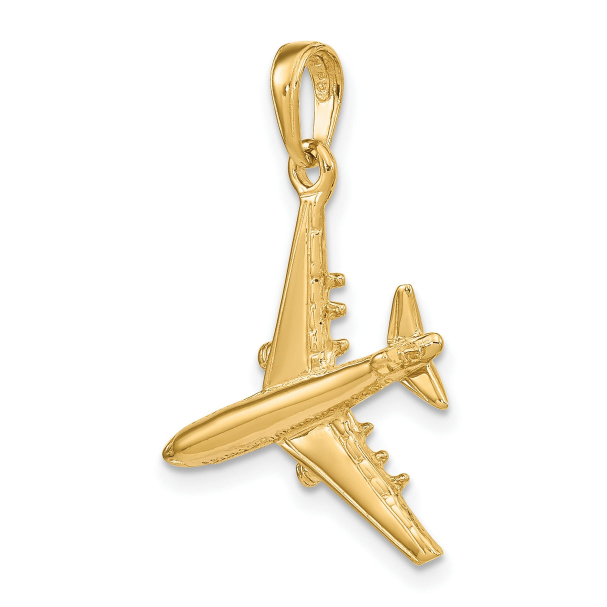 10k Yellow Gold Airplane Pendant with Detailed Jet Design, Unisex Travel Charm