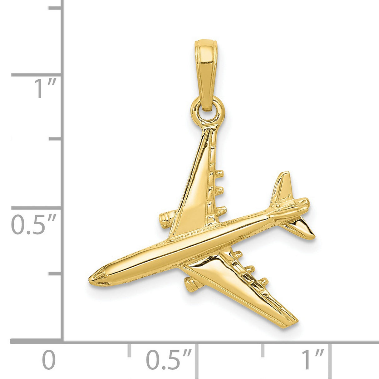 10k Yellow Gold Airplane Pendant with Detailed Jet Design, Unisex Travel Charm