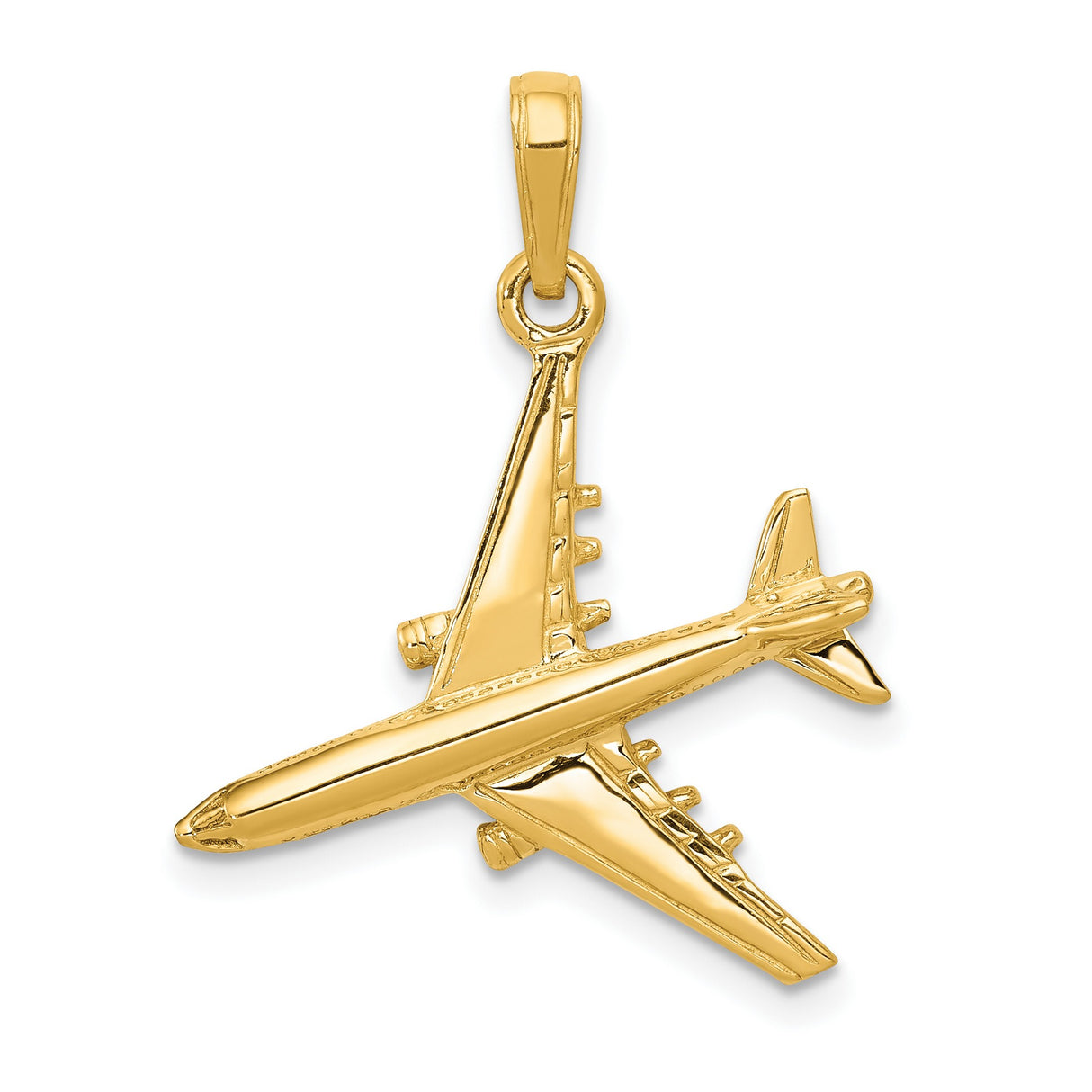 10k Yellow Gold Airplane Pendant with Detailed Jet Design, Unisex Travel Charm