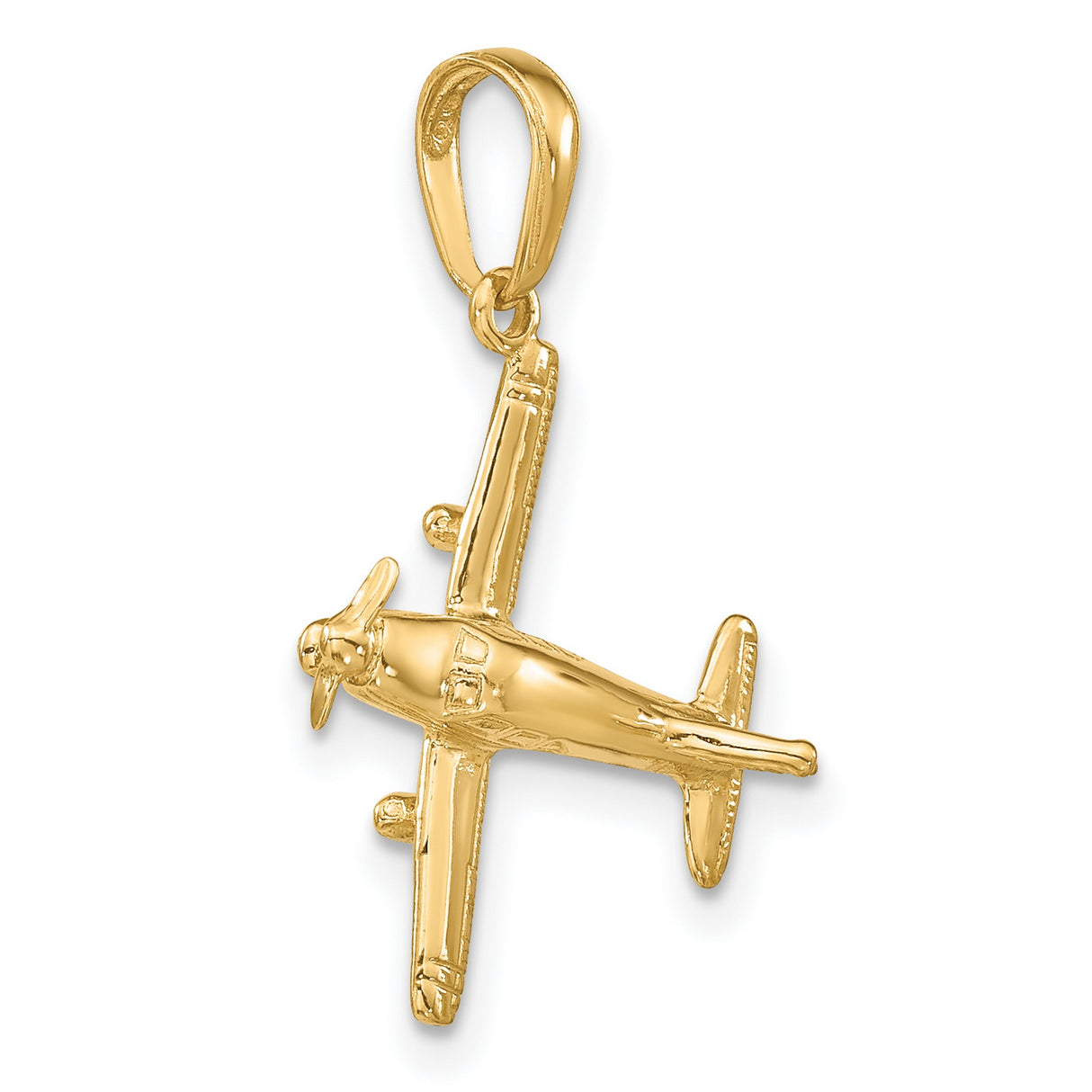 10k Yellow Gold Airplane Pendant, Single Propeller Aircraft Design, Aviation Charm for Men and Women