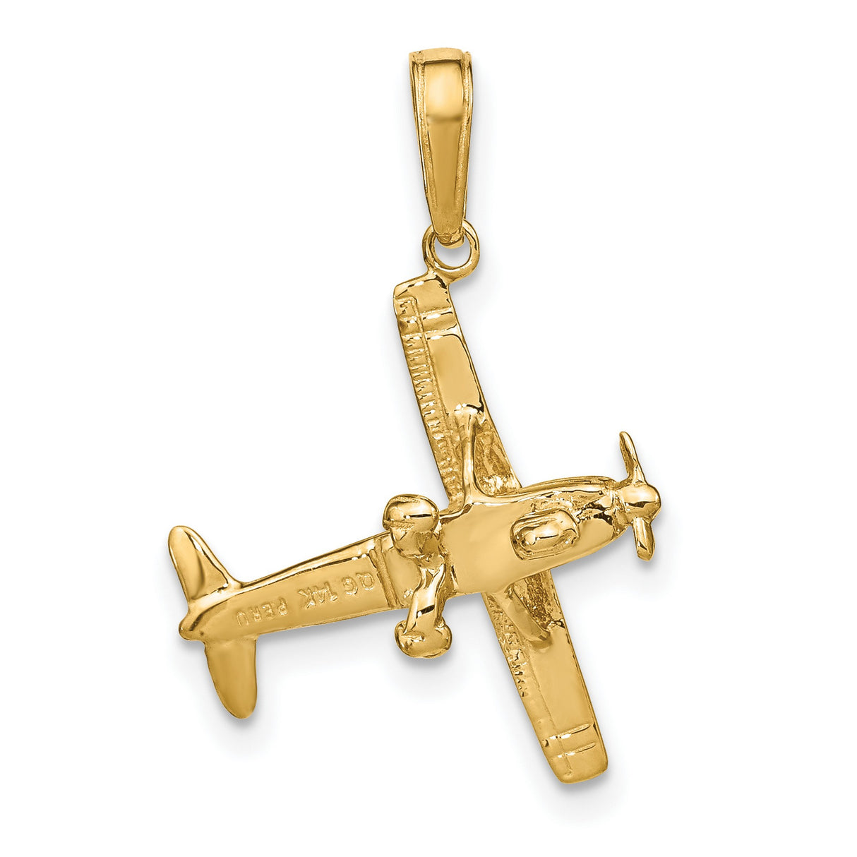 3-D High-Wing Airplane Charm Pendant in Real 10k Yellow Gold