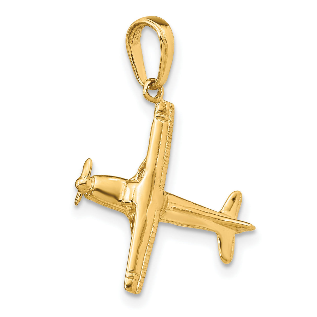 3-D High-Wing Airplane Charm Pendant in Real 10k Yellow Gold