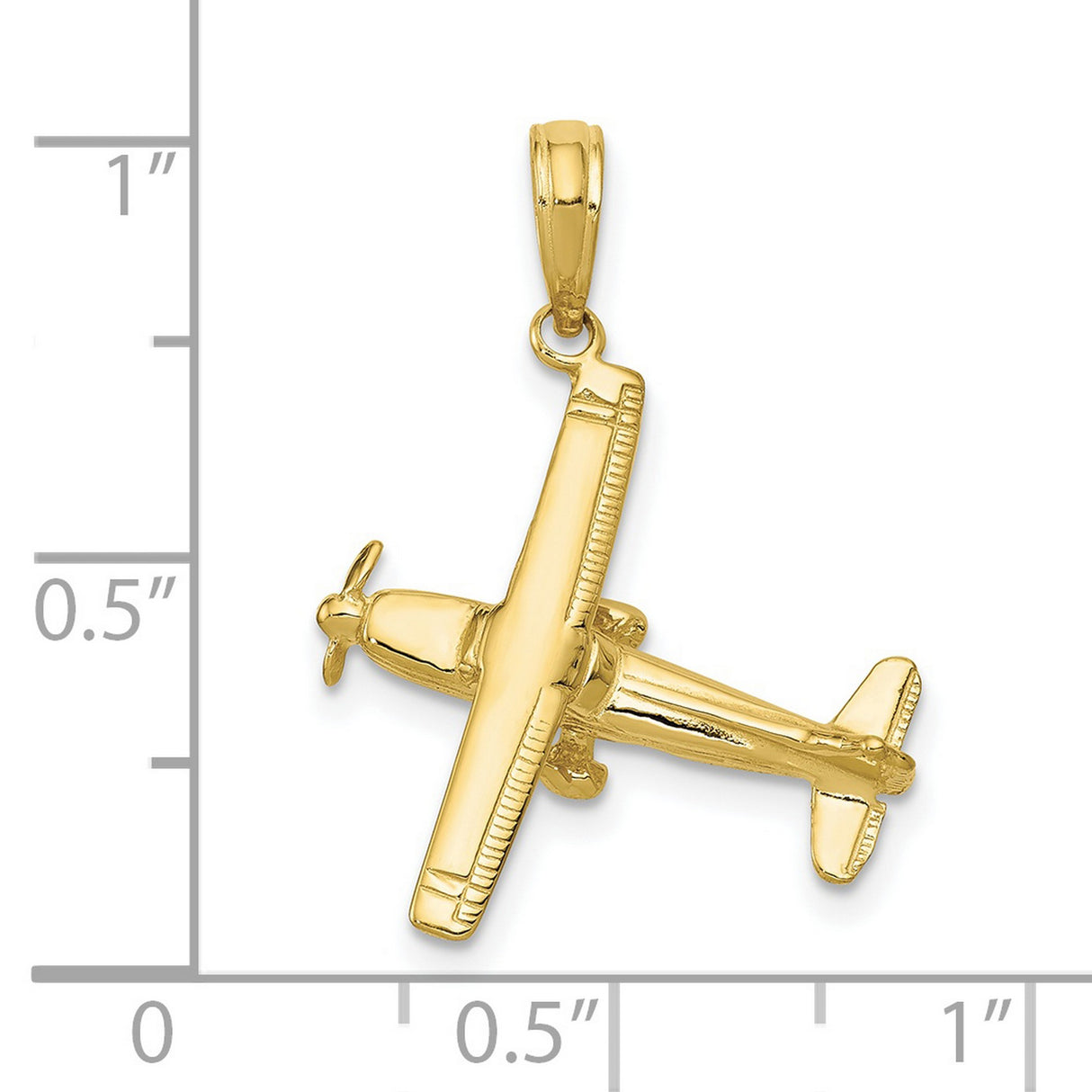 3-D High-Wing Airplane Charm Pendant in Real 10k Yellow Gold