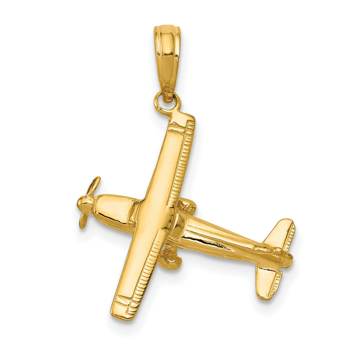 3-D High-Wing Airplane Charm Pendant in Real 10k Yellow Gold