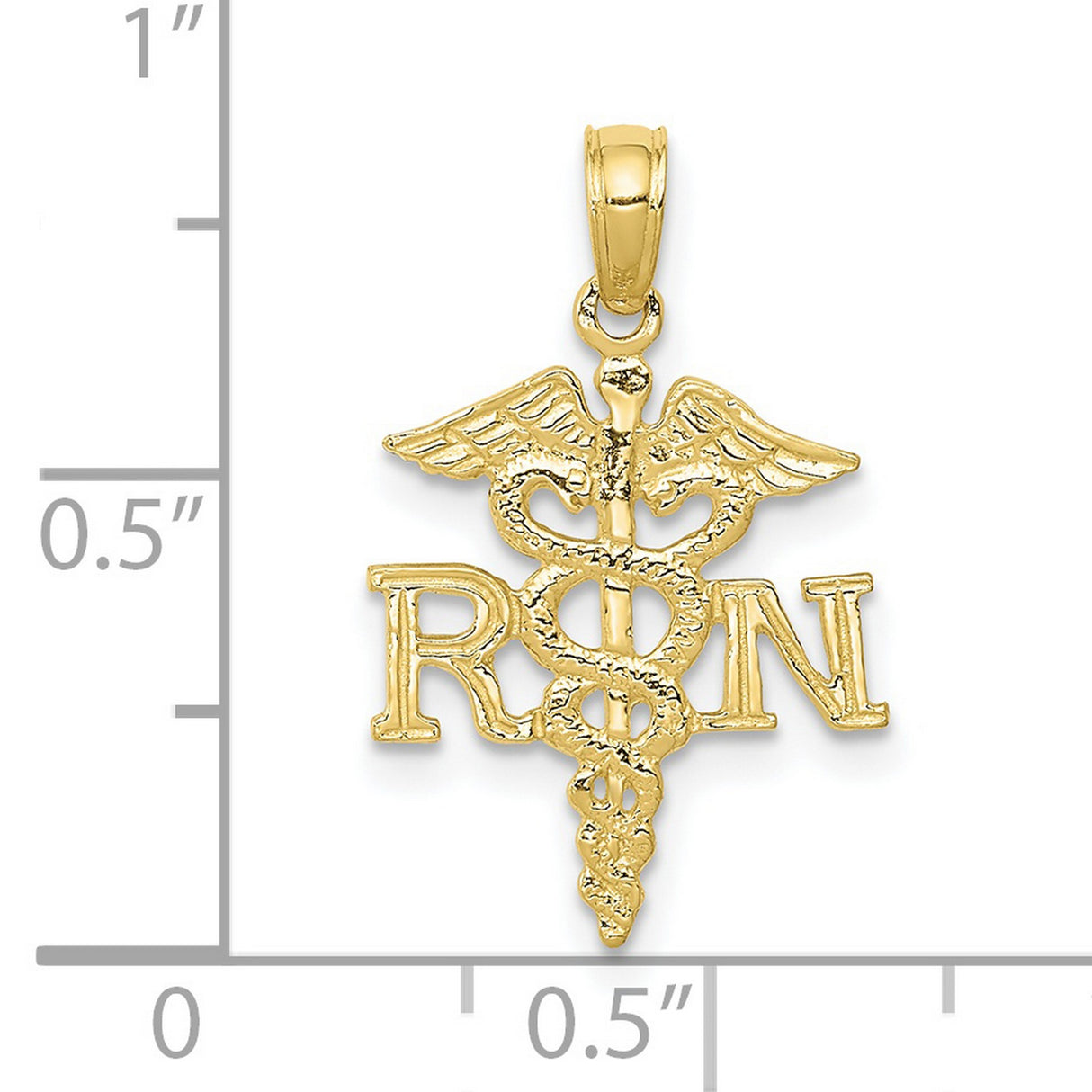 10k Yellow Gold RN Pendant with Caduceus Symbol, Medical Charm for Nurses