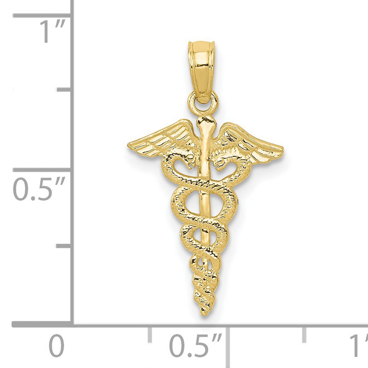 10k Yellow Gold Pendant, Caduceus Symbol with Serpent and Wings for Medical Professionals