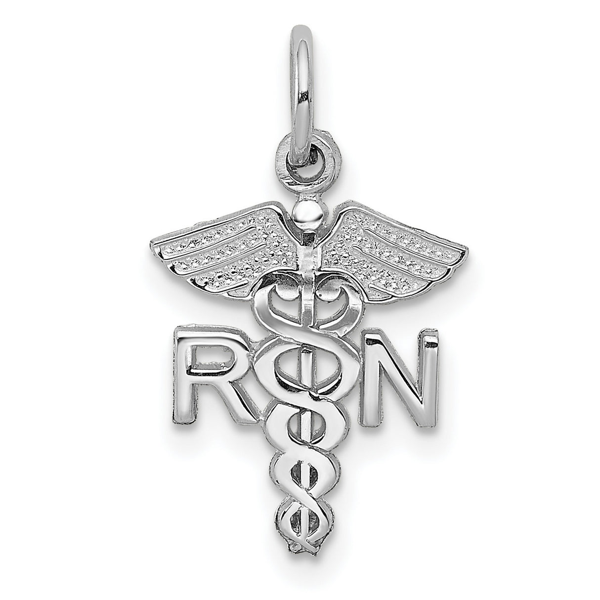 RN Charm Pendant in Real 10k White Gold