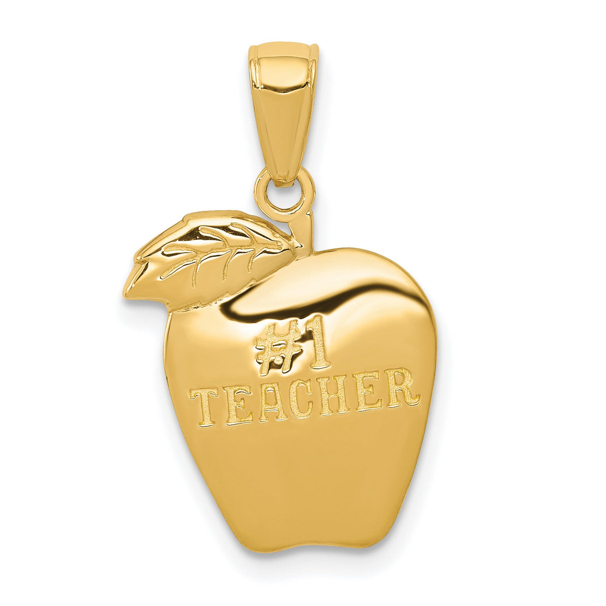 10k Yellow Gold Apple Shaped Pendant, #1 Teacher Charm, Educator Appreciation Jewelry