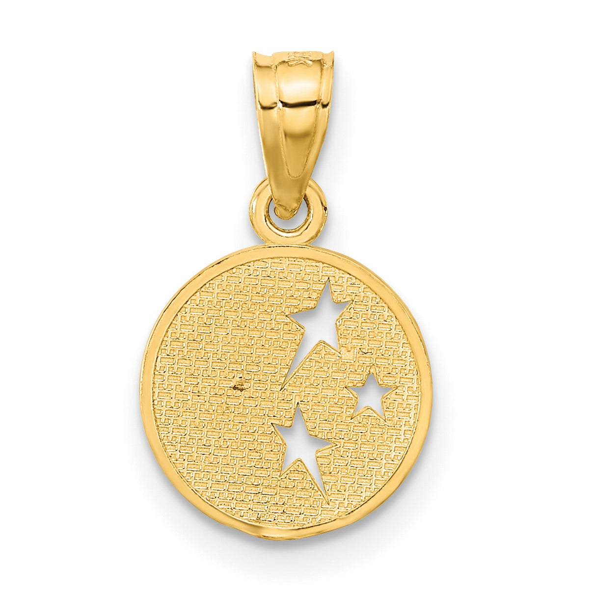 10k Yellow Gold Moon and Stars Pendant with Crescent Face and Star Cutout Medallion Design