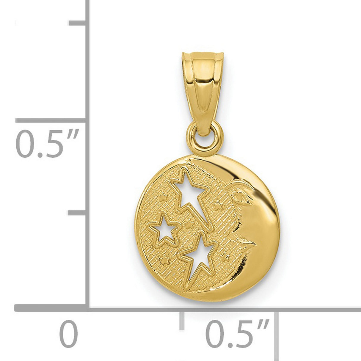 10k Yellow Gold Moon and Stars Pendant with Crescent Face and Star Cutout Medallion Design