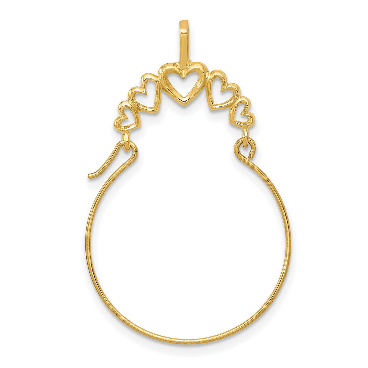 10k Yellow Gold Hoop Earrings with Five Dangle Open Heart Charms, Romantic Lightweight Design