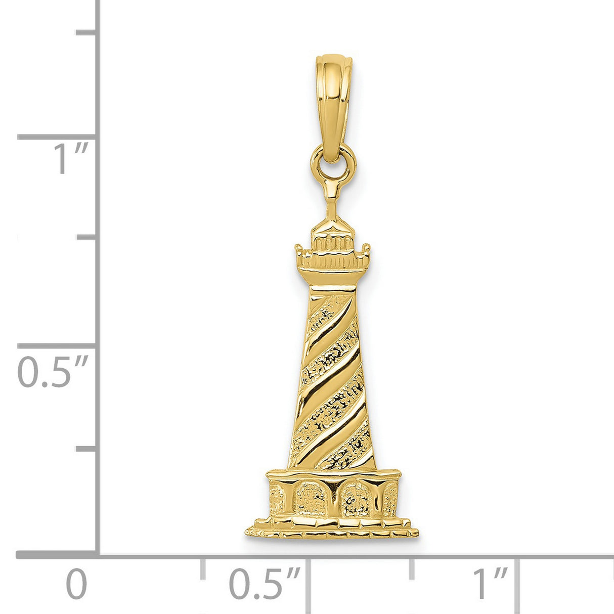 10k Yellow Gold Lighthouse Pendant with Spiral Accents, Nautical Coastal Jewelry