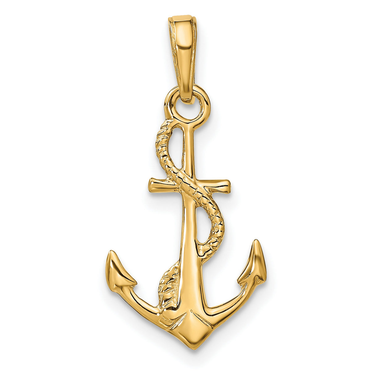 10k Yellow Gold Anchor Pendant with Rope Design, Nautical Christian Charm
