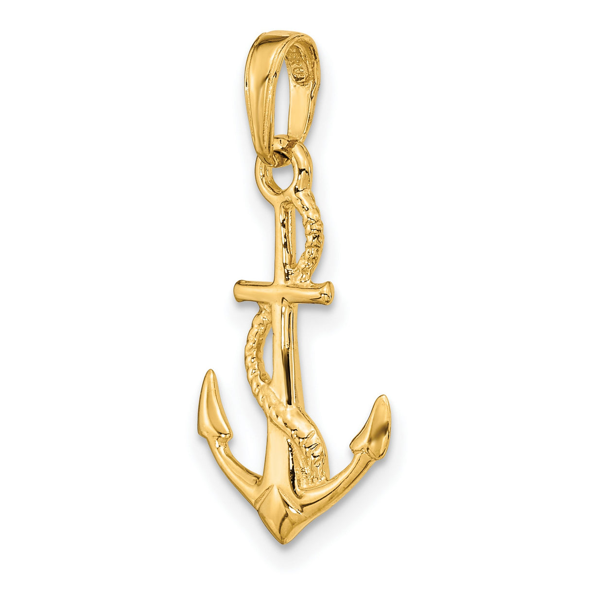 10k Yellow Gold Anchor Pendant with Rope Design, Nautical Christian Charm
