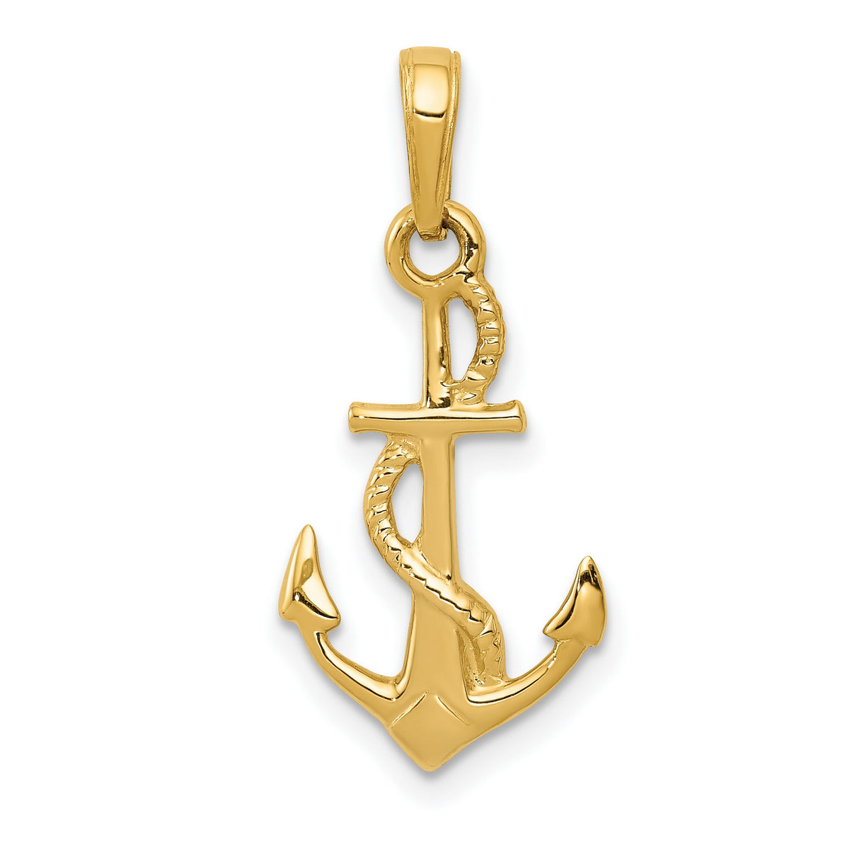 10k Yellow Gold Anchor Pendant with Rope Design, Nautical Christian Charm