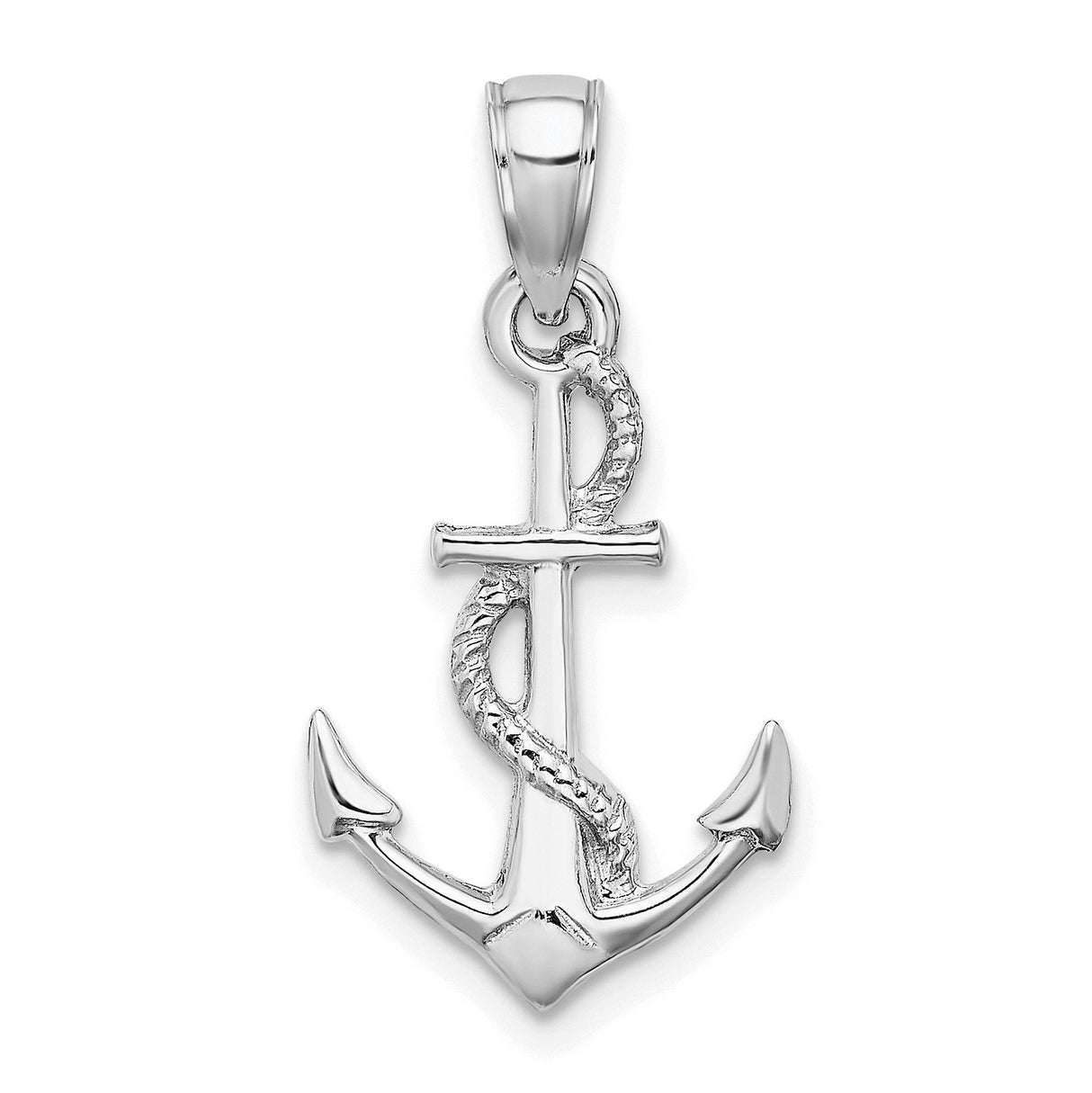10k White Gold Anchor Pendant with Coiled Rope Design, Nautical and Faith-Inspired Jewelry