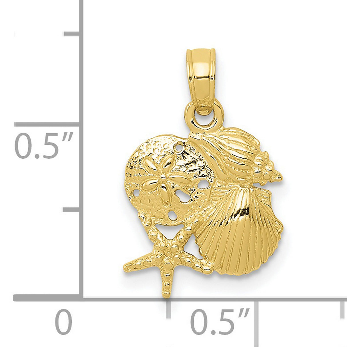 10k Yellow Gold Pendant with Sand Dollar, Seashell, Starfish, and Conch Ocean Theme