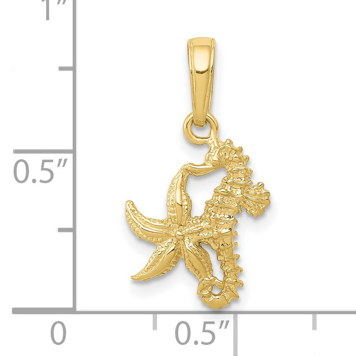 10k Yellow Gold Pendant, Seahorse and Starfish Nautical Charm, Coastal Ocean Theme