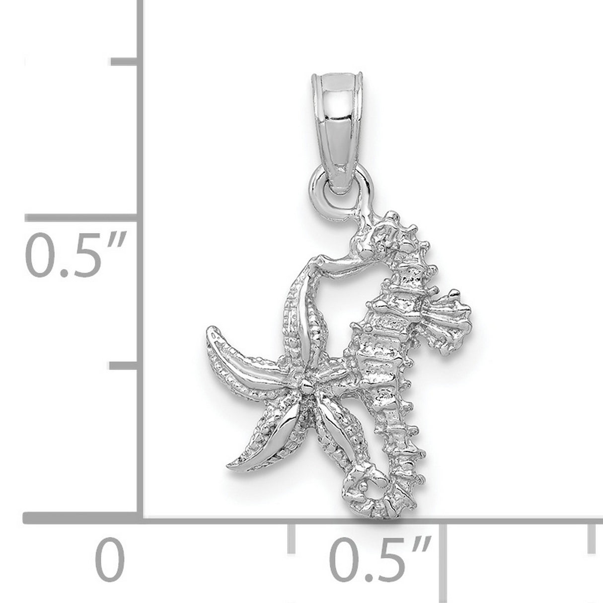 10k White Gold Pendant with Seahorse and Starfish Design, Ocean Nautical Charm for Women