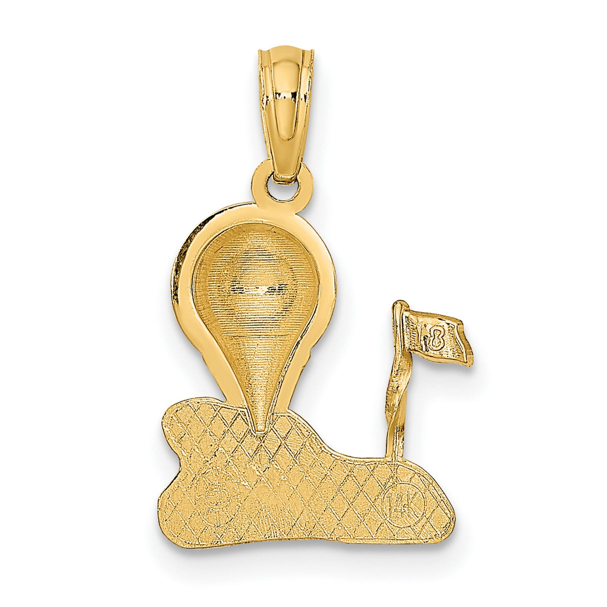 10k Yellow Gold Golf Pendant with Ball on Tee and Flag Detail, Unisex Sports Charm