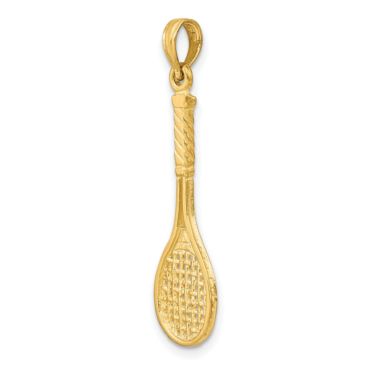 10k Yellow Gold Tennis Racket Pendant with String Detail and Handle Design