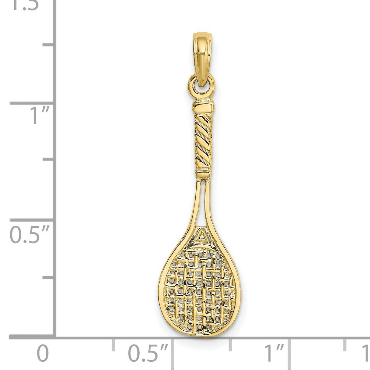 10k Yellow Gold Tennis Racket Pendant with String Detail and Handle Design